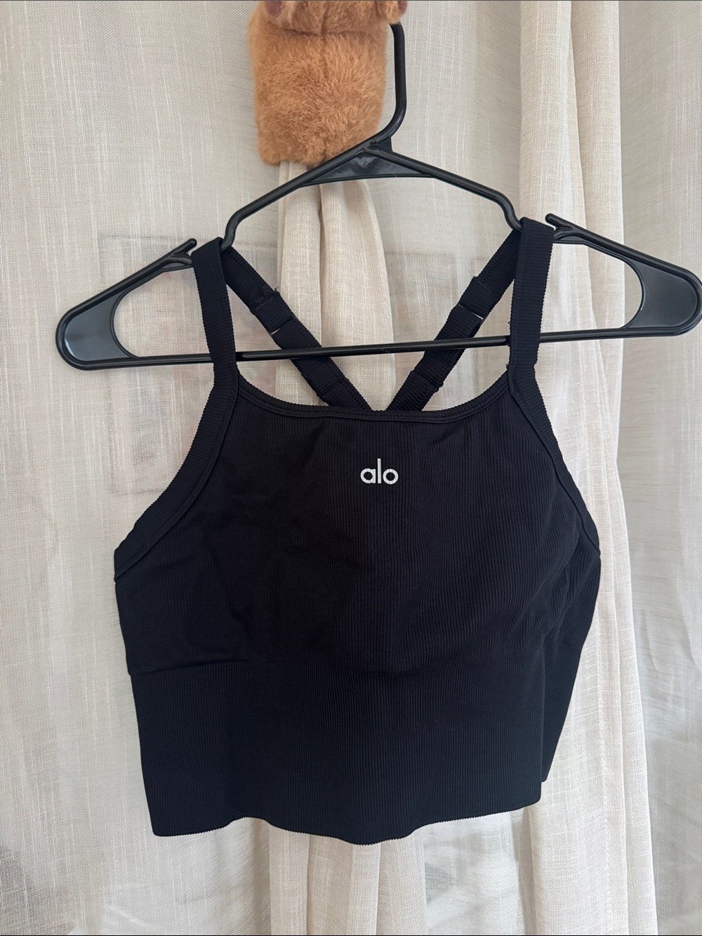 ALO Yoga Black Ribbed Strappy Sports Bra Crop